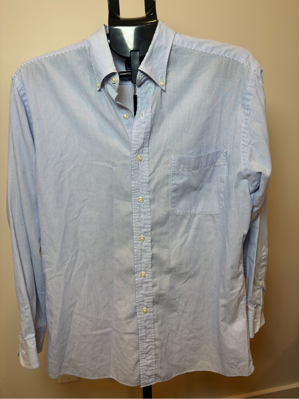 Dockers Men’s Blue and White Pinstripe Button-Down Shirt